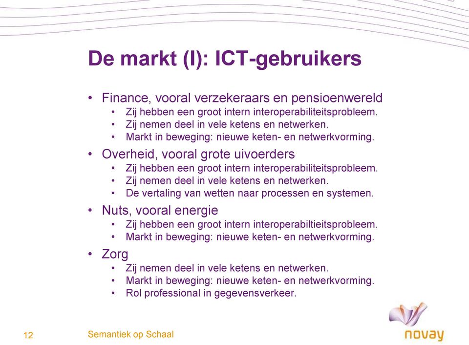 Overheid, vooral grote uivoerders Zij hebben een groot intern interoperabiliteitsprobleem. Zij nemen deel in vele ketens en netwerken.