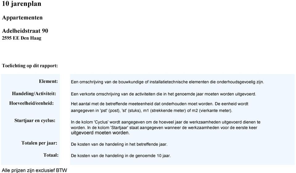 Het aantal met de betreffende meeteenheid dat onderhouden moet worden. De eenheid wordt aangegeven in 'pst' (post), 'st' (stuks), m1 (strekkende meter) of m (vierkante meter).