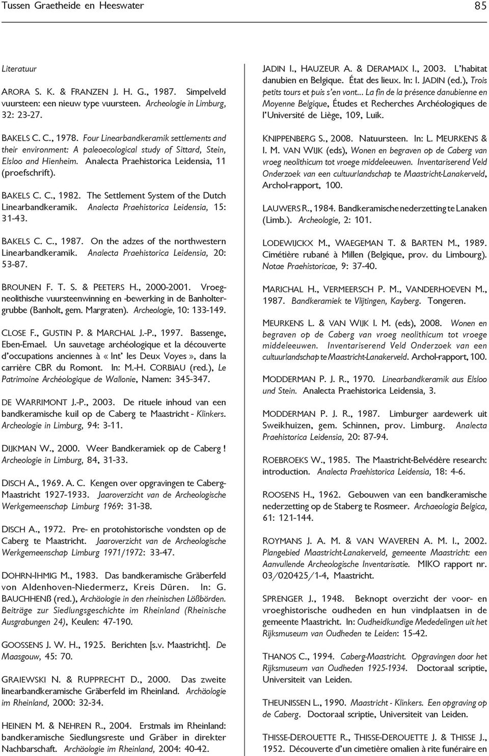 The Settlement System of the Dutch Linearbandkeramik. Analecta Praehistorica Leidensia, 15: 31-43. BAKELS C. C., 1987. On the adzes of the northwestern Linearbandkeramik.