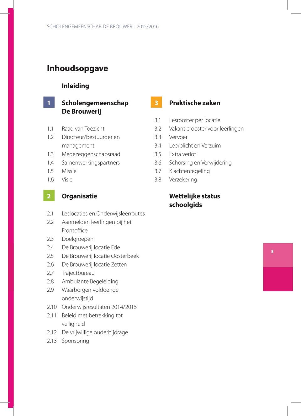 5 De Brouwerij locatie Oosterbeek 2.6 De Brouwerij locatie Zetten 2.7 Trajectbureau 2.8 Ambulante Begeleiding 2.9 Waarborgen voldoende onderwijstijd 2.10 Onderwijsresultaten 2014/2015 2.