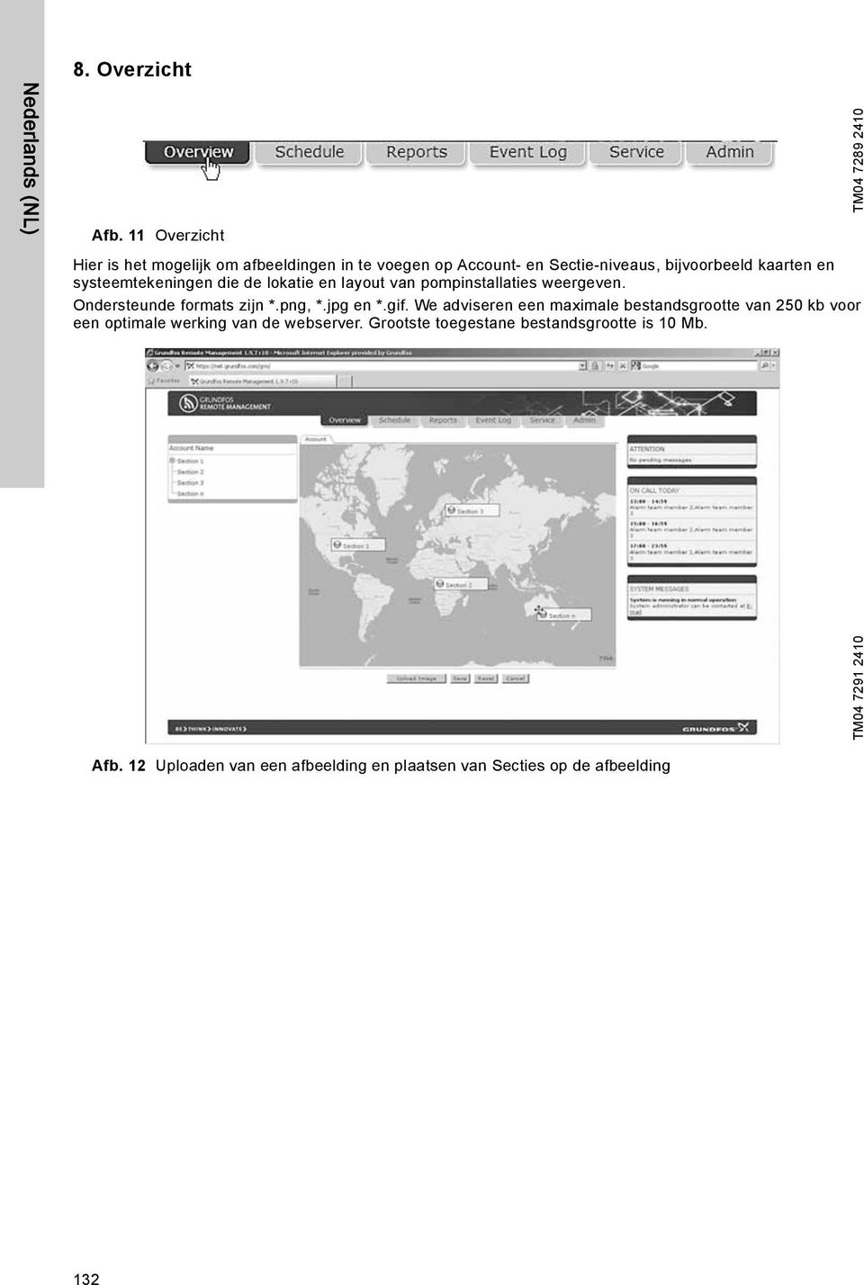 systeemtekeningen die de lokatie en layout van pompinstallaties weergeven. Ondersteunde formats zijn *.png, *.jpg en *.gif.