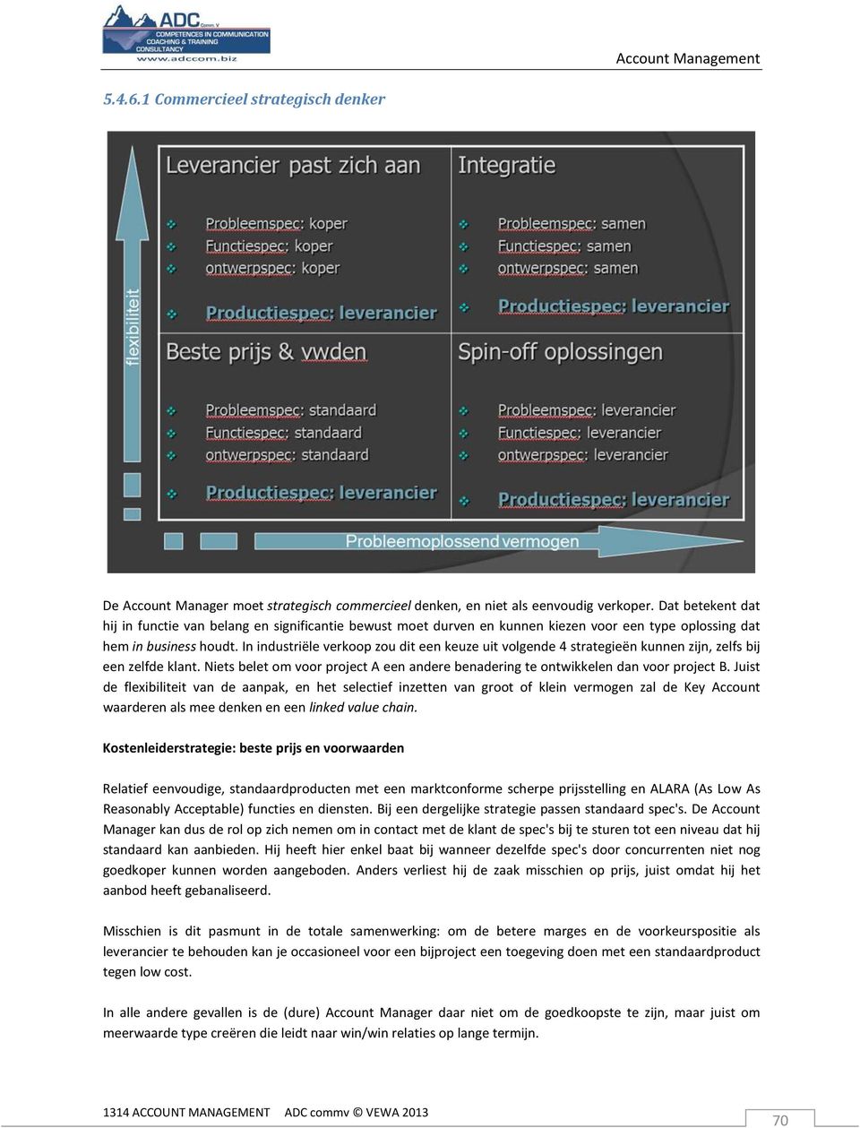 In industriële verkoop zou dit een keuze uit volgende 4 strategieën kunnen zijn, zelfs bij een zelfde klant. Niets belet om voor project A een andere benadering te ontwikkelen dan voor project B.