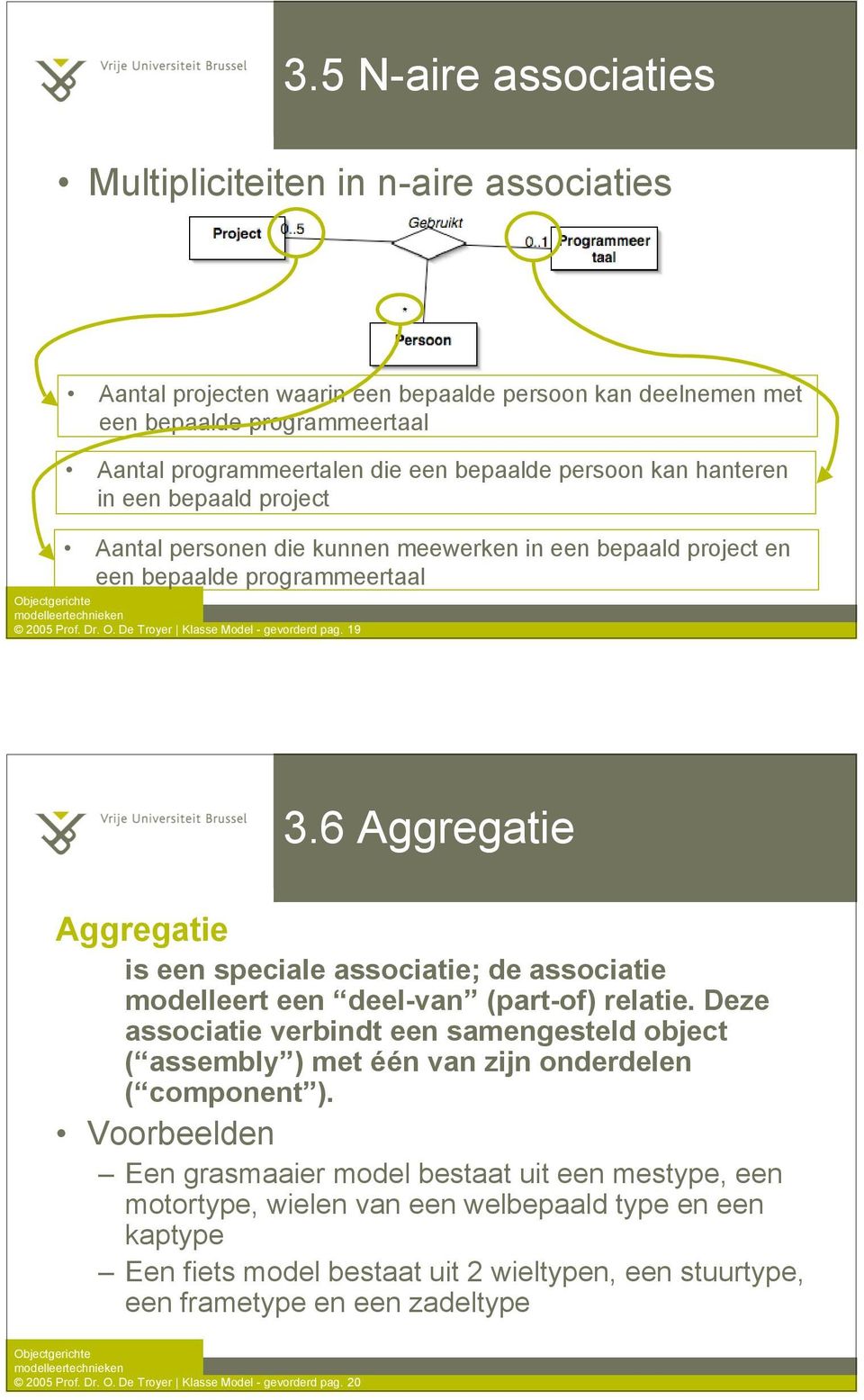 6 Aggregatie Aggregatie is een speciale associatie; de associatie modelleert een deel-van (part-of) relatie.