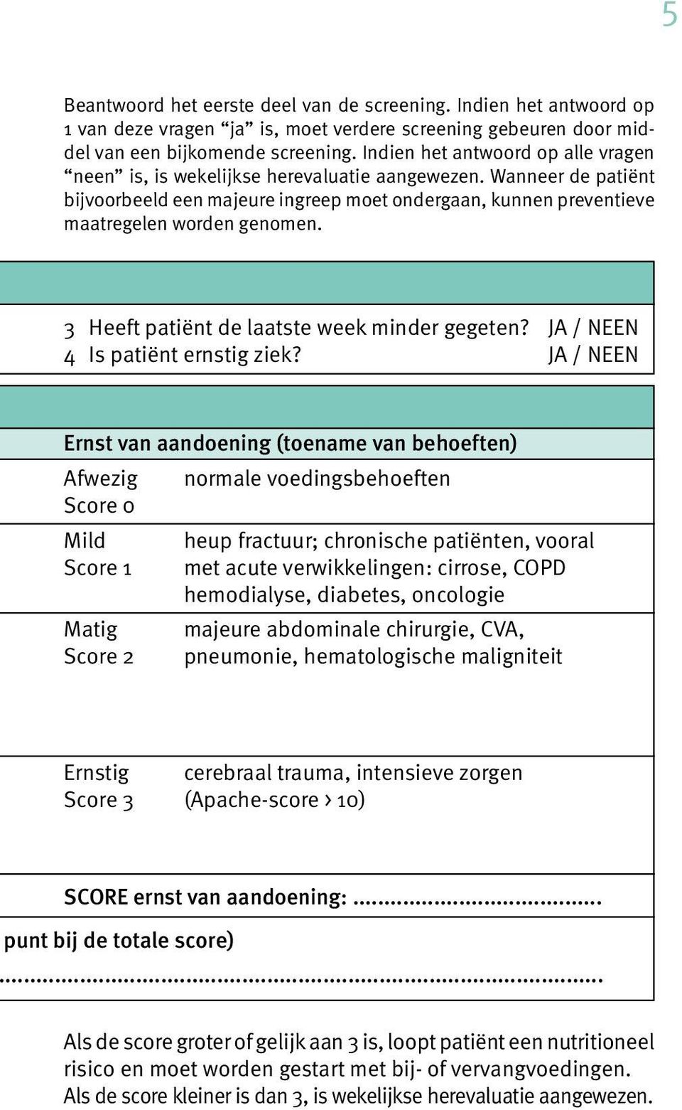 3 Heeft patiënt de laatste week minder gegeten? JA / NEEN 4 Is patiënt ernstig ziek?