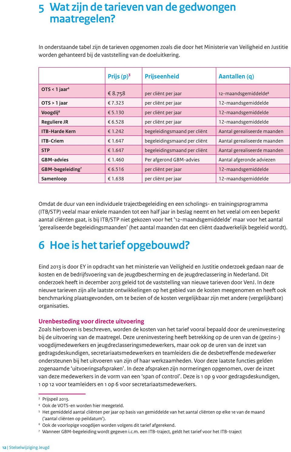 Prijs (p)3 Prijseenheid Aantallen (q) 8.758 per cliënt per jaar 12-maandsgemiddelde5 OTS > 1 jaar 7.323 per cliënt per jaar 12-maandsgemiddelde OTS < 1 jaar4 Voogdij 5.