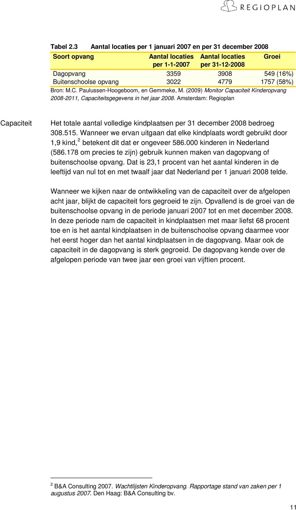 4779 1757 (58%) Bron: M.C. Paulussen-Hoogeboom, en Gemmeke, M. (2009) Monitor Capaciteit Kinderopvang 2008-2011, Capaciteitsgegevens in het jaar 2008.