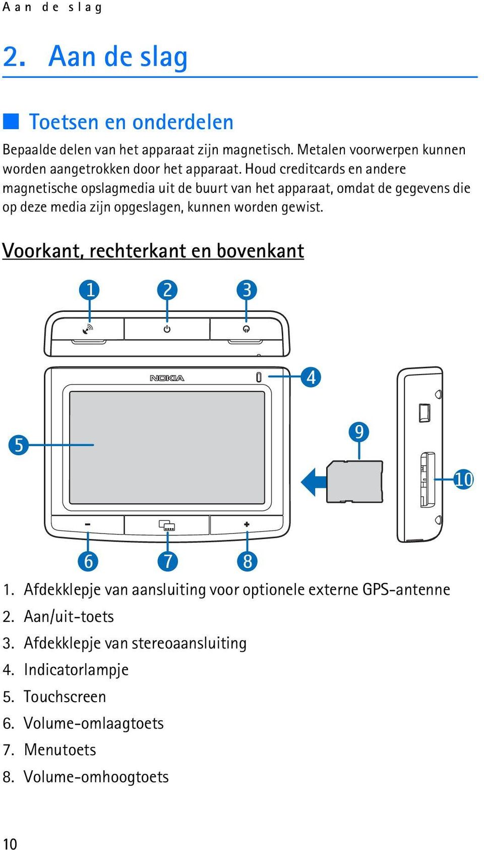 Houd creditcards en andere magnetische opslagmedia uit de buurt van het apparaat, omdat de gegevens die op deze media zijn opgeslagen, kunnen