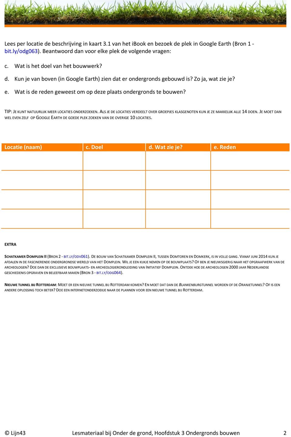 TIP: JE KUNT NATUURLIJK MEER LOCATIES ONDERZOEKEN. ALS JE DE LOCATIES VERDEELT OVER GROEPJES KLASGENOTEN KUN JE ZE MAKKELIJK ALLE 14 DOEN.