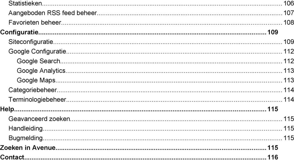 .. 113 Google Maps... 113 Categoriebeheer... 114 Terminologiebeheer... 114 Help.