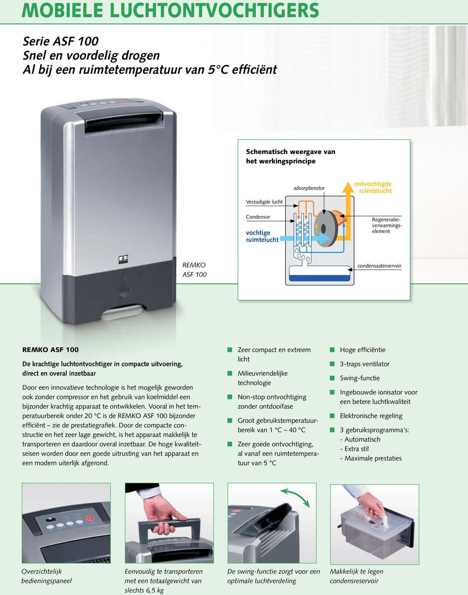 inzetbaar Door een innovatieve technologie is het mogelijk geworden ook zonder compressor en het gebruik van koelmiddel een bijzonder krachtig apparaat te ontwikkelen.