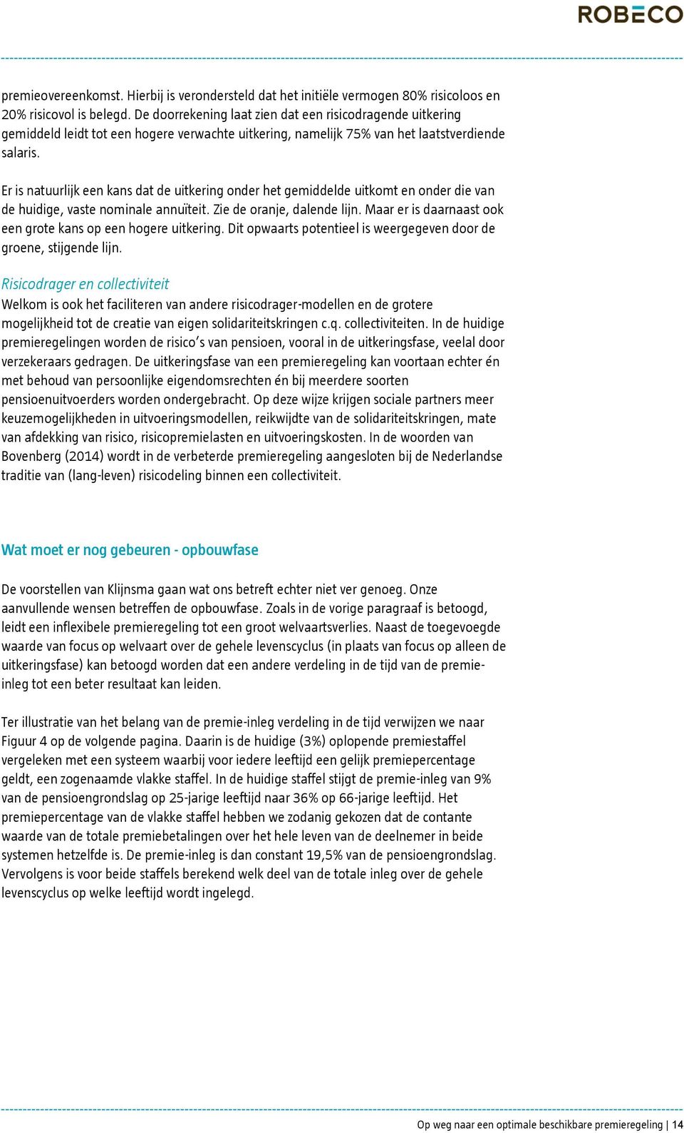 Er is natuurlijk een kans dat de uitkering onder het gemiddelde uitkomt en onder die van de huidige, vaste nominale annuïteit. Zie de oranje, dalende lijn.