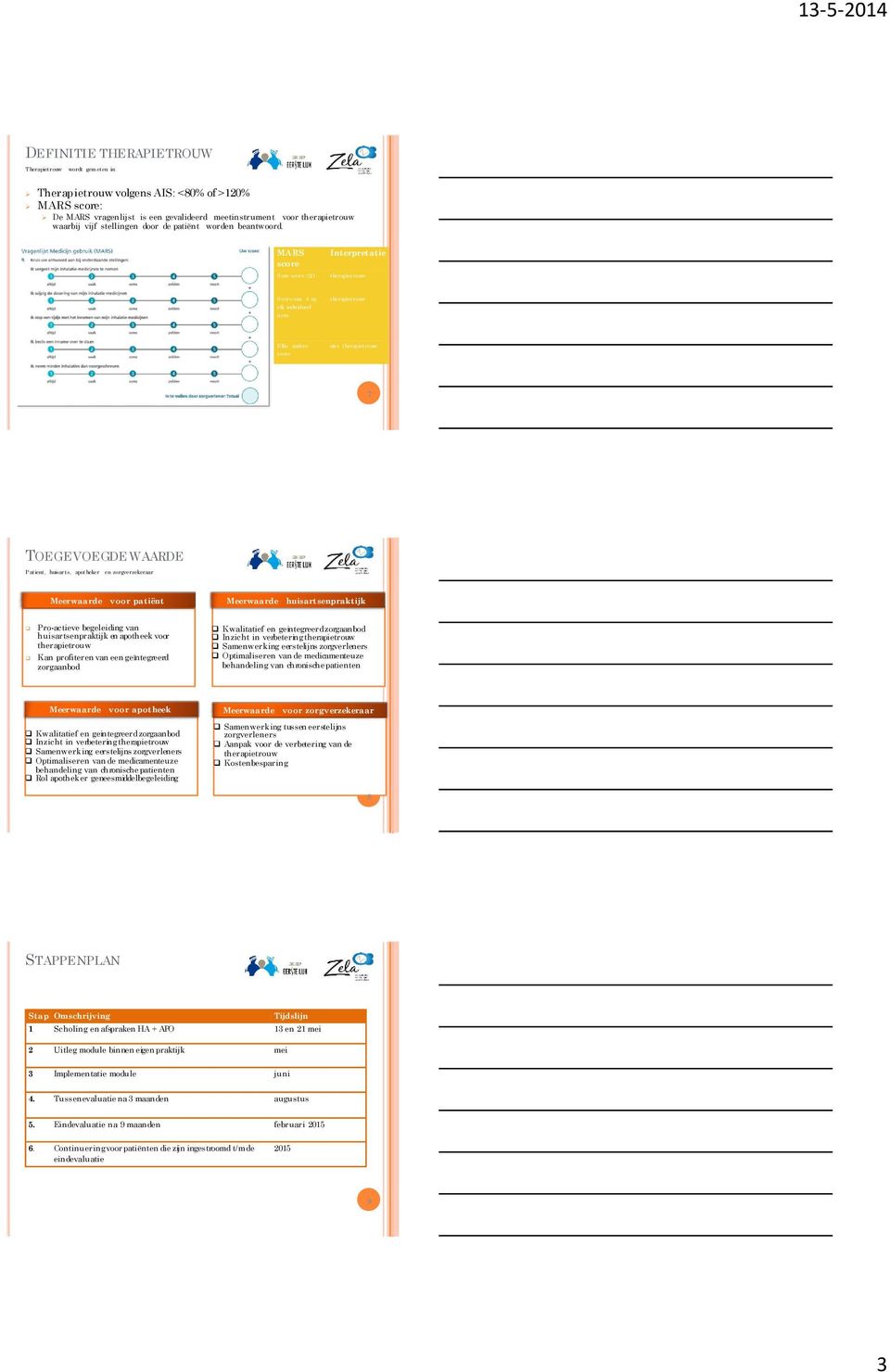 MARS score Som score 21 Interpretatie Score van 4 op elk individueel item Elke andere score niet 7 TOEGEVOEGDE WAARDE Patient, huisarts, apotheker en zorgverzekeraar Meerwaarde voor patiënt