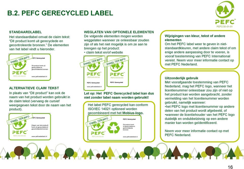 website Wijzigingen van kleur, tekst of andere elementen Om het PEFC label weer te geven in nietstandaardkleuren, met andere claim tekst of om enige andere aanpassing door te voeren, is vooraf