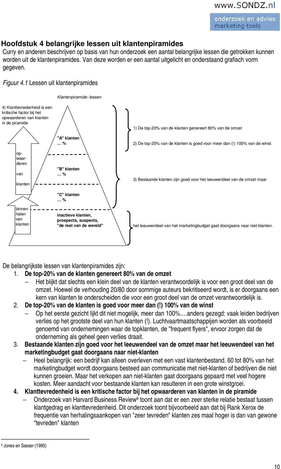 1 Lessen uit klantenpiramides Klantenpiramide: lessen 4) Klanttevredenheid is een kritische factor bij het opwaarderen van klanten in de piramide 1) De top-20% van de klanten genereert 80% van de