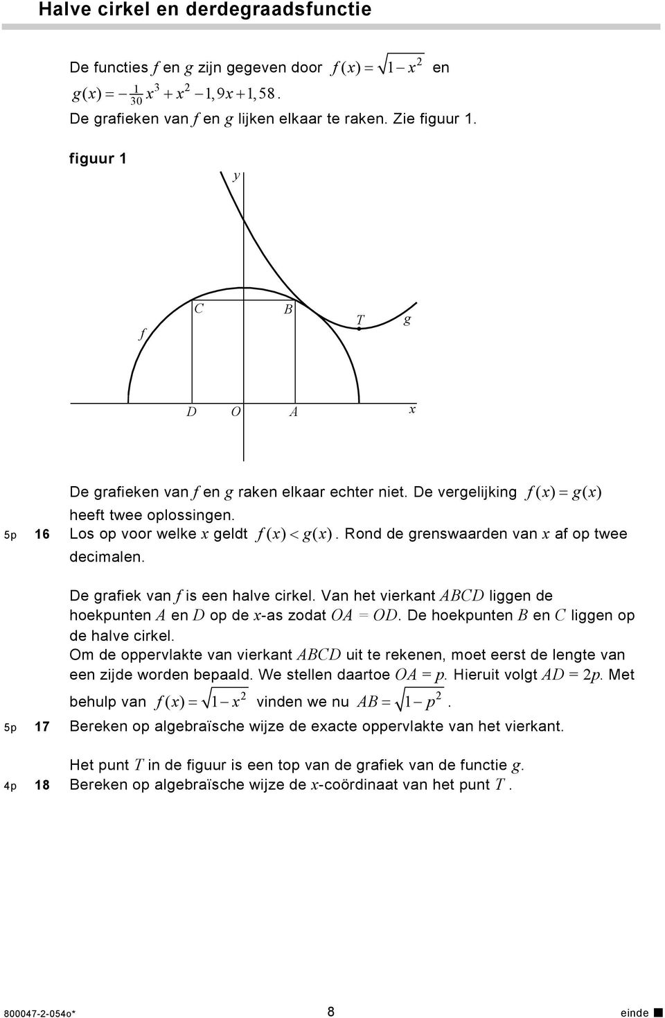 Rond de grenswaarden van x af op twee decimalen. e grafiek van f is een halve cirkel. Van het vierkant AB liggen de hoekpunten A en op de x-as zodat OA = O.