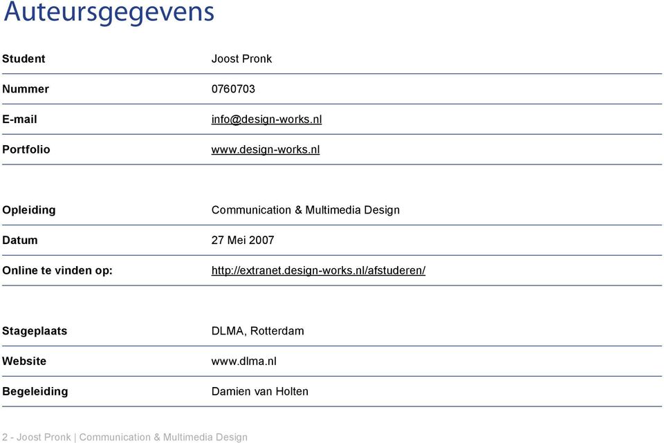 nl Opleiding Communication & Multimedia Design Datum 27 Mei 2007 Online te vinden op: