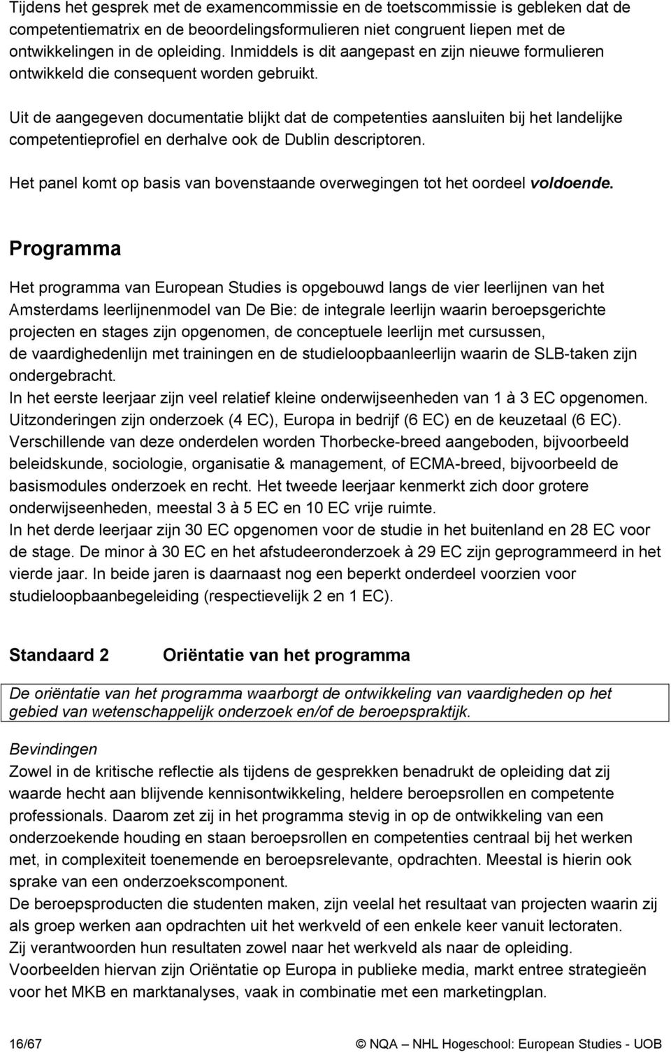 Uit de aangegeven documentatie blijkt dat de competenties aansluiten bij het landelijke competentieprofiel en derhalve ook de Dublin descriptoren.