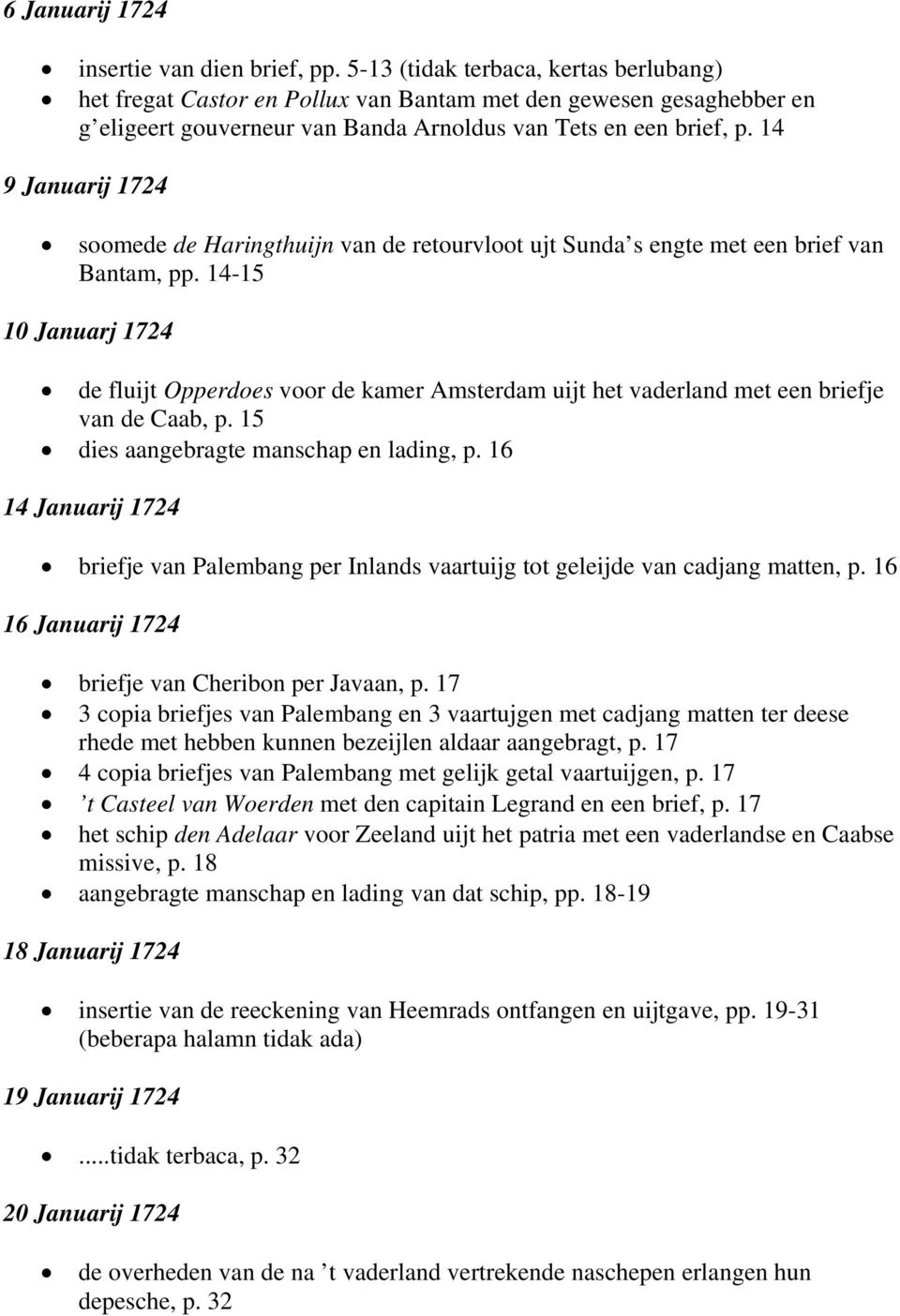 14 9 Januarij 1724 soomede de Haringthuijn van de retourvloot ujt Sunda s engte met een brief van Bantam, pp.