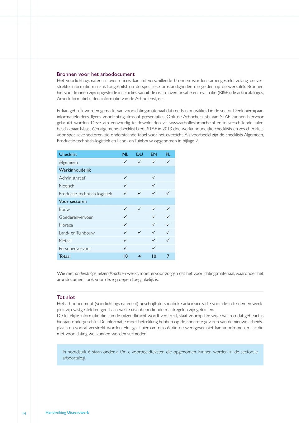 Bronnen hiervoor kunnen zijn: opgestelde instructies vanuit de risico-inventarisatie en -evaluatie (RI&E), de arbocatalogus, Arbo-Informatiebladen, informatie van de Arbodienst, etc.