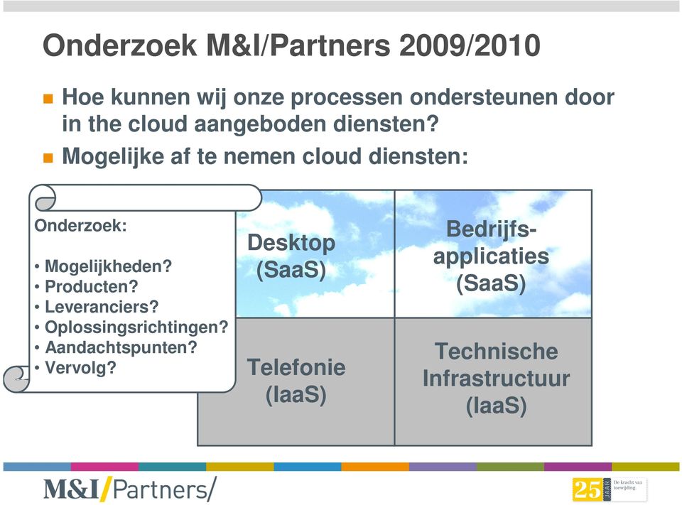 Mogelijke af te nemen cloud diensten: Onderzoek: Mogelijkheden? Producten?