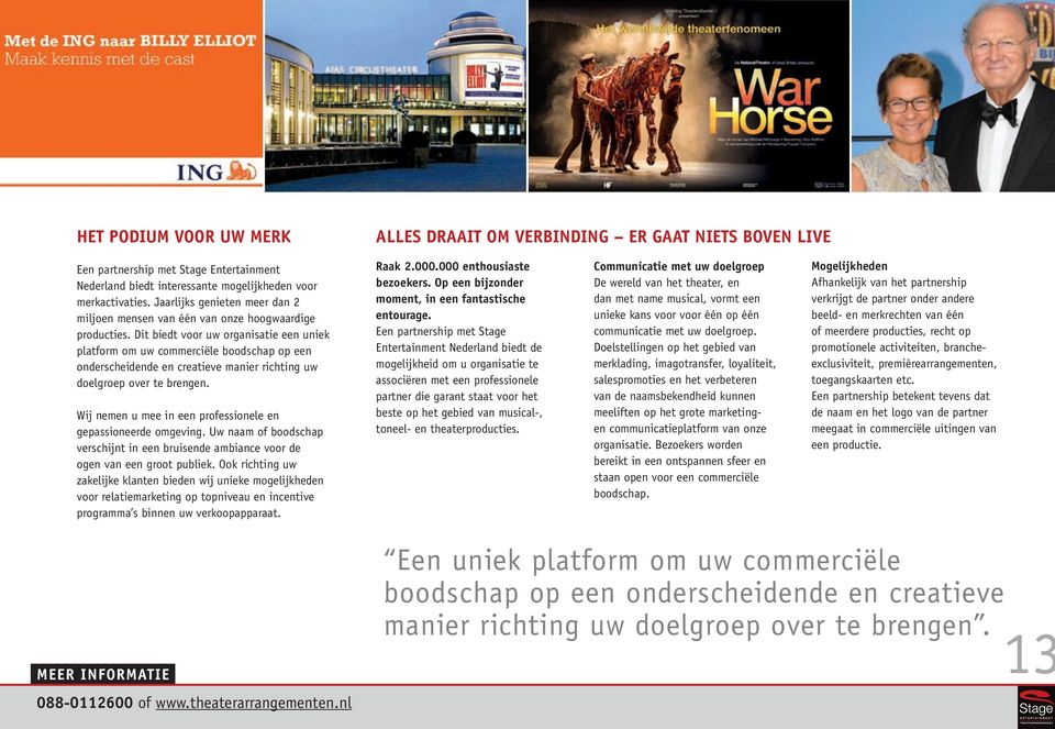 Dit biedt voor uw organisatie een uniek platform om uw commerciële boodschap op een onderscheidende en creatieve manier richting uw doelgroep over te brengen.