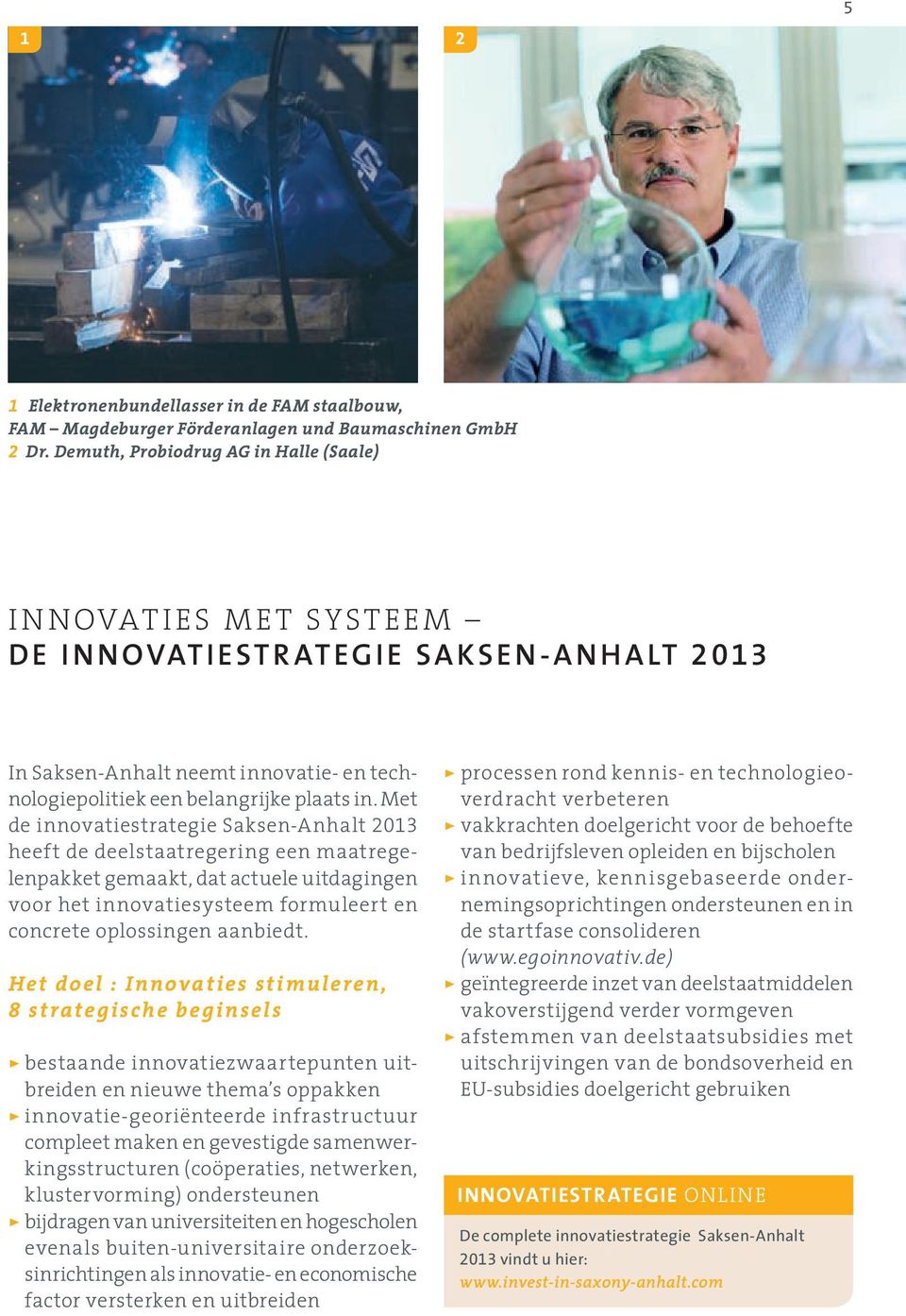 Met de innovatiestrategie Saksen-Anhalt 2013 heeft de deelstaatregering een maatregelenpakket gemaakt, dat actuele uitdagingen voor het innovatiesysteem formuleert en concrete oplossingen aanbiedt.