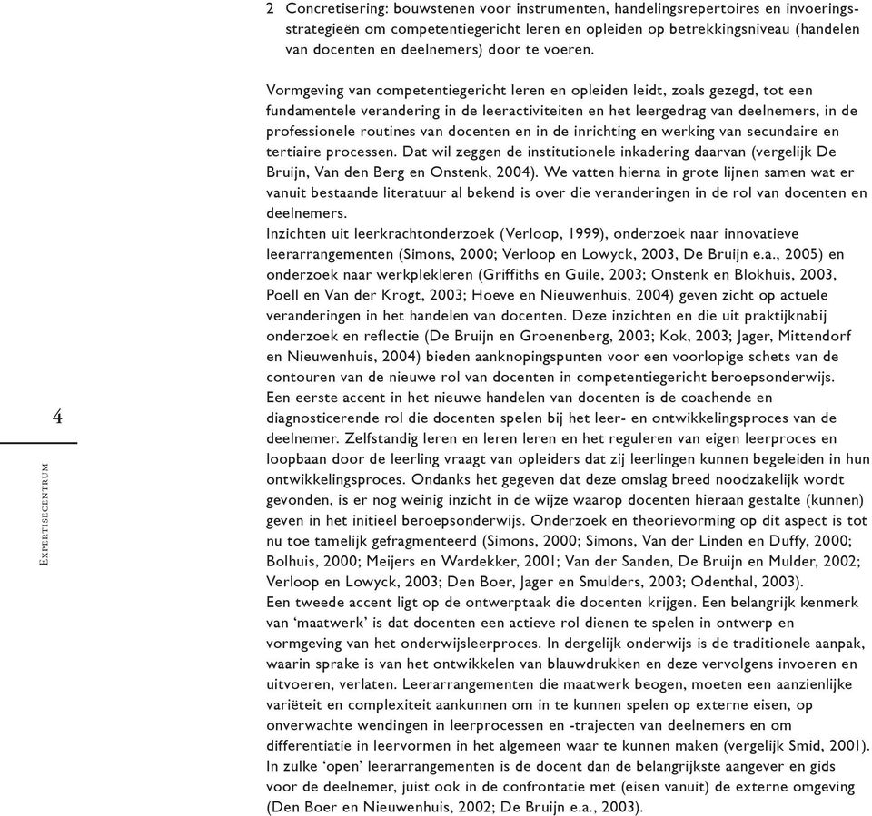 Expertisecentrum 4 Vormgeving van competentiegericht leren en opleiden leidt, zoals gezegd, tot een fundamentele verandering in de leeractiviteiten en het leergedrag van deelnemers, in de