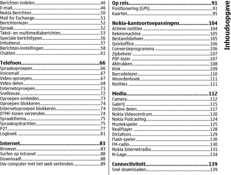 ..73 Oproepen blokkeren...74 Internetoproepen blokkeren...74 DTMF-tonen verzenden...74 Spraakthema...75 Spraakopdrachten...75 P2T...77 Logboek...81 Internet...83 Browser...83 Surfen op intranet.