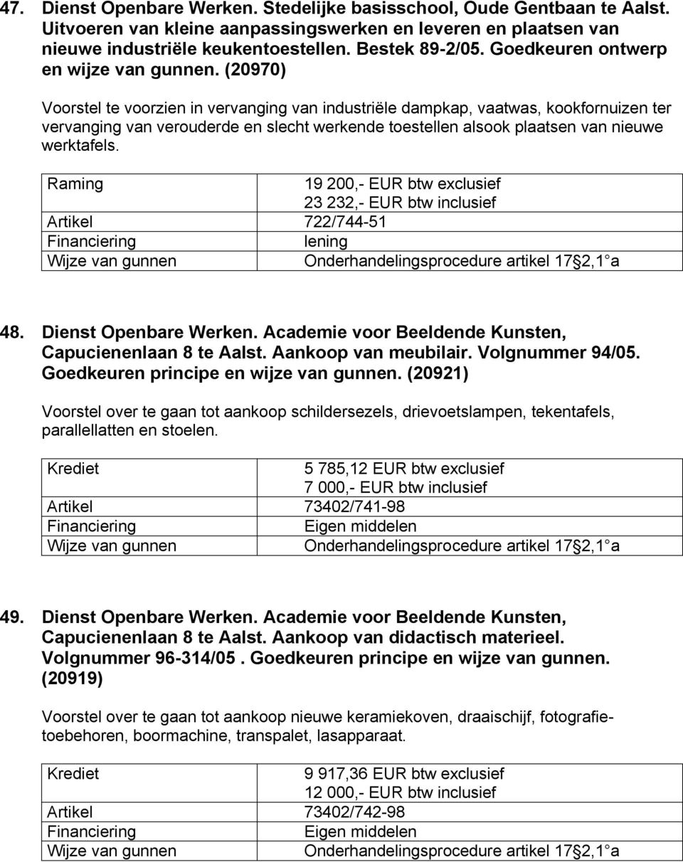 (20970) Voorstel te voorzien in vervanging van industriële dampkap, vaatwas, kookfornuizen ter vervanging van verouderde en slecht werkende toestellen alsook plaatsen van nieuwe werktafels.