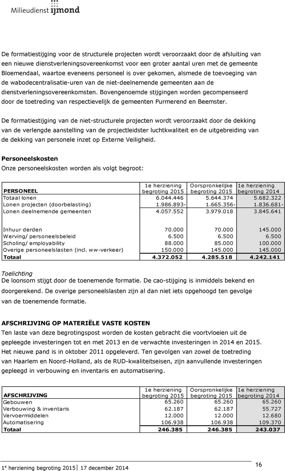 Bovengenoemde stijgingen worden gecompenseerd door de toetreding van respectievelijk de gemeenten Purmerend en Beemster.