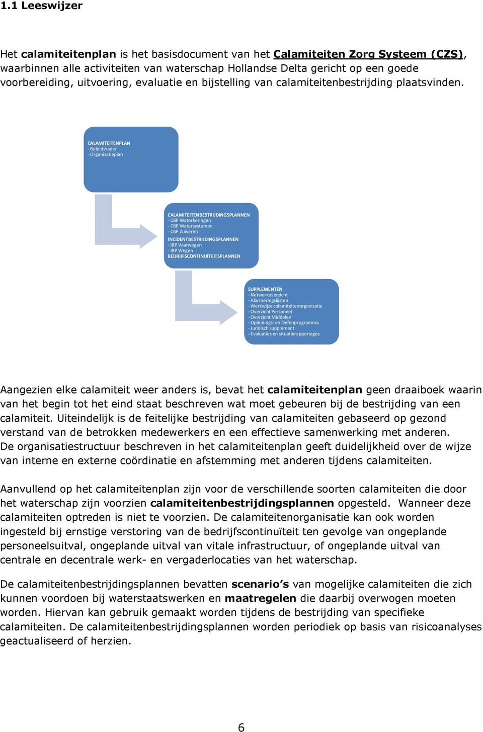 CALAMITEITENPLAN - Beleidskader - Organisatieplan CALAMITEITENBESTRIJDINGSPLANNEN - CBP Waterkeringen - CBP Watersystemen - CBP Zuiveren INCIDENTBESTRIJDINGSPLANNEN - IBP Vaarwegen -IBP Wegen