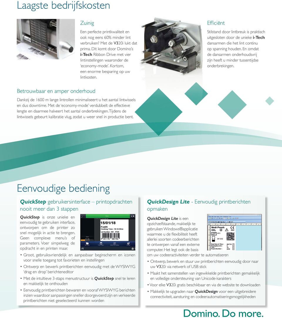 fficiënt Stilstand door lintbreuk is praktisch uitgesloten door de unieke i-tech dansarmen die het lint continu op spanning houden.