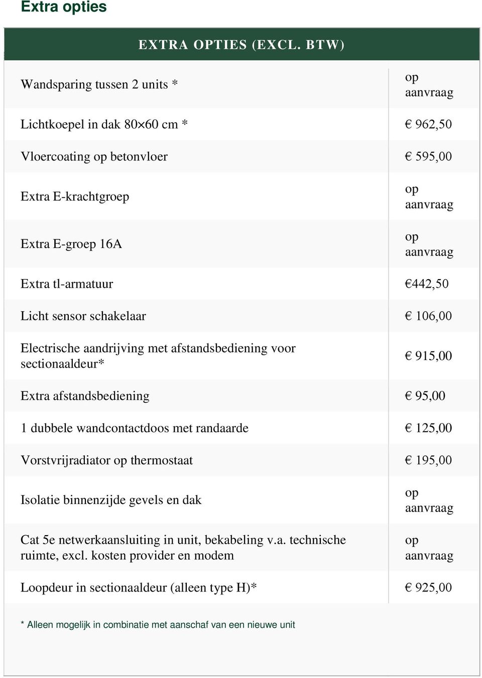 Licht sensor schakelaar 106,00 Electrische aandrijving met afstandsbediening voor sectionaaldeur* 915,00 Extra afstandsbediening 95,00 1 dubbele wandcontactdoos met