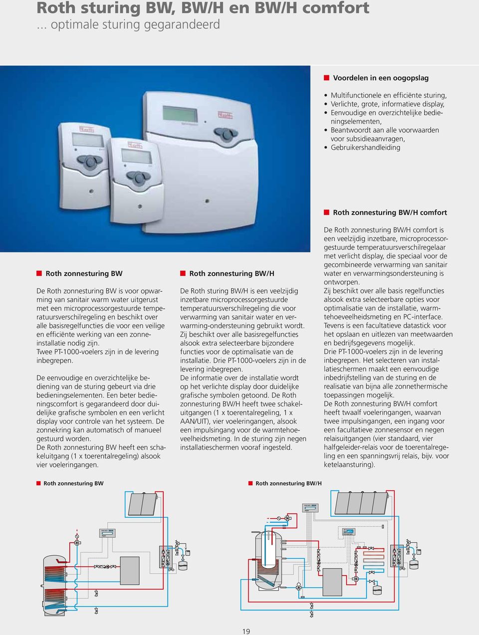 Beantwoordt aan alle voorwaarden voor subsidieaanvragen, Gebruikershandleiding Roth zonnesturing BW/H comfort Roth zonnesturing BW De Roth zonnesturing BW is voor opwarming van sanitair warm water