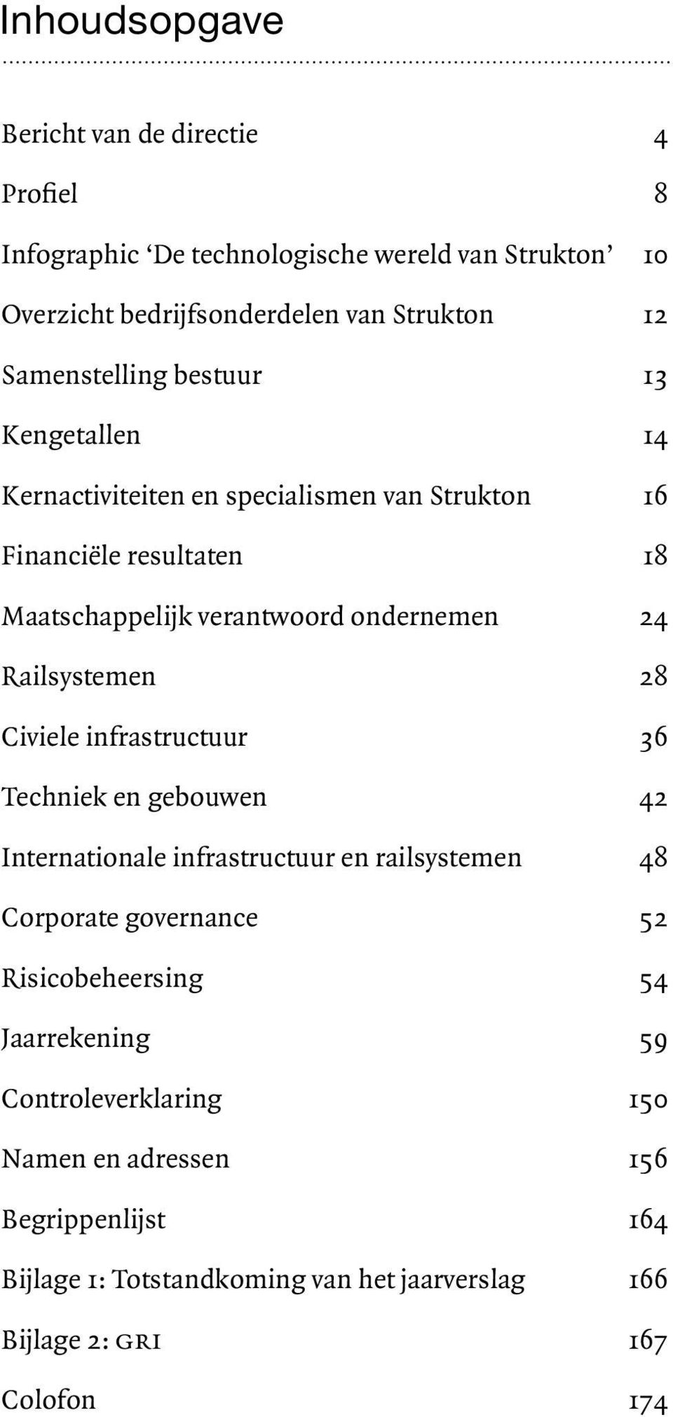 Railsystemen 28 Civiele infrastructuur 36 Techniek en gebouwen 42 Internationale infrastructuur en railsystemen 48 Corporate governance 52 Risicobeheersing