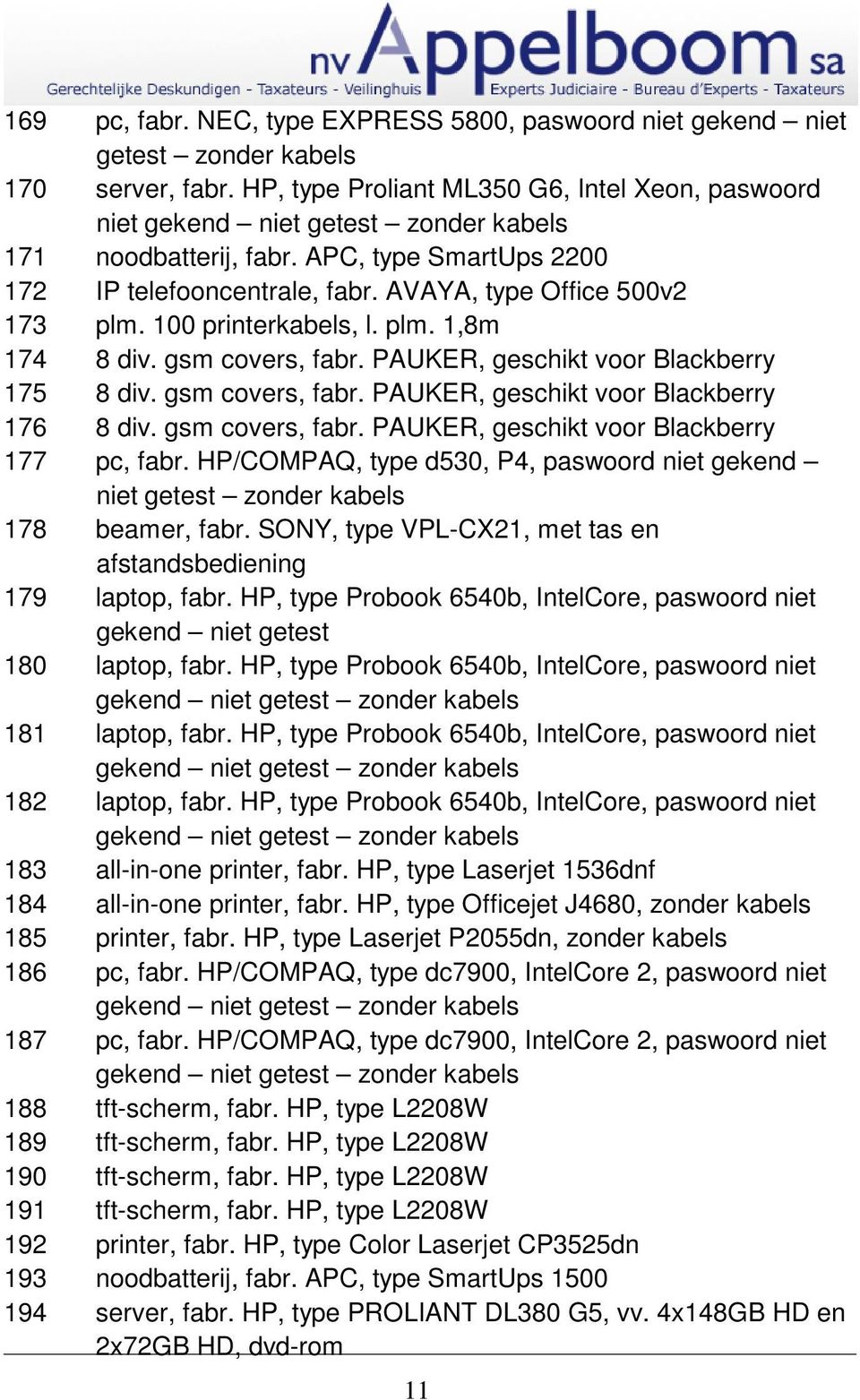 100 printerkabels, l. plm. 1,8m 174 8 div. gsm covers, fabr. PAUKER, geschikt voor Blackberry 175 8 div. gsm covers, fabr. PAUKER, geschikt voor Blackberry 176 8 div. gsm covers, fabr. PAUKER, geschikt voor Blackberry 177 pc, fabr.