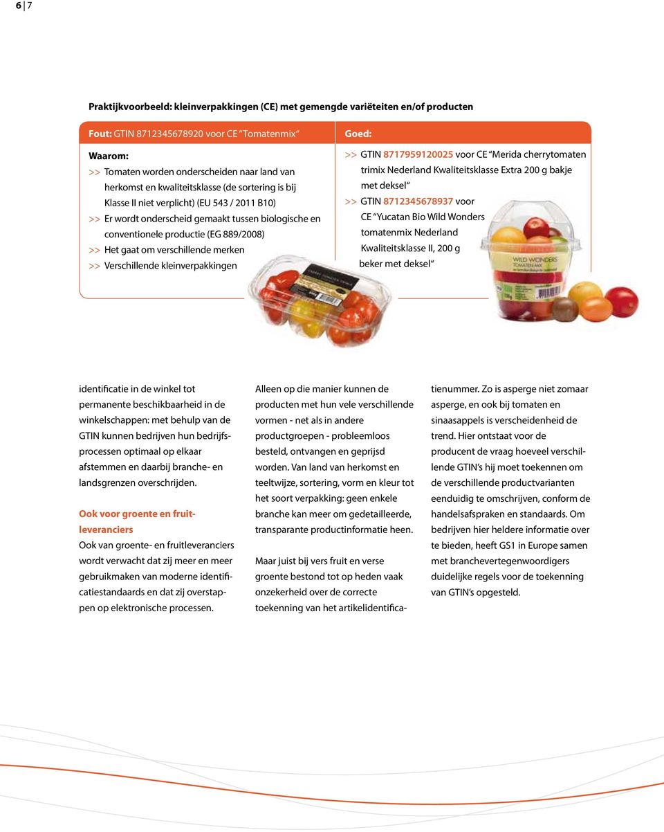 verschillende merken >> Verschillende kleinverpakkingen Goed: >> GTIN 8717959120025 voor CE Merida cherrytomaten trimix Nederland Kwaliteitsklasse Extra 200 g bakje met deksel >> GTIN 8712345678937