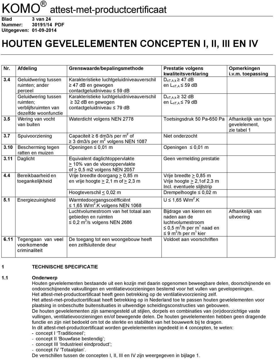 verblijfsruimten van dezelfde woonfunctie 3.5 Wering van vocht van buiten Karakteristieke luchtgeluidniveauverschil 32 db en gewogen contactgeluidniveau 79 db Waterdicht volgens NEN 2778 3.