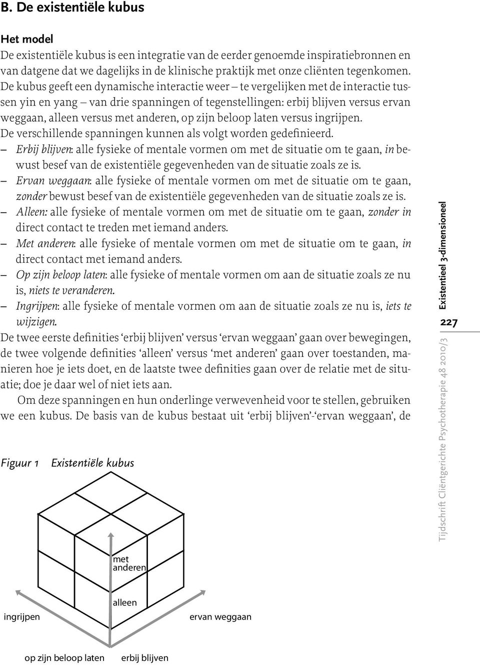 De kubus geeft een dynamische interactie weer te vergelijken met de interactie tussen yin en yang van drie spanningen of tegenstellingen: erbij blijven versus ervan weggaan, alleen versus met