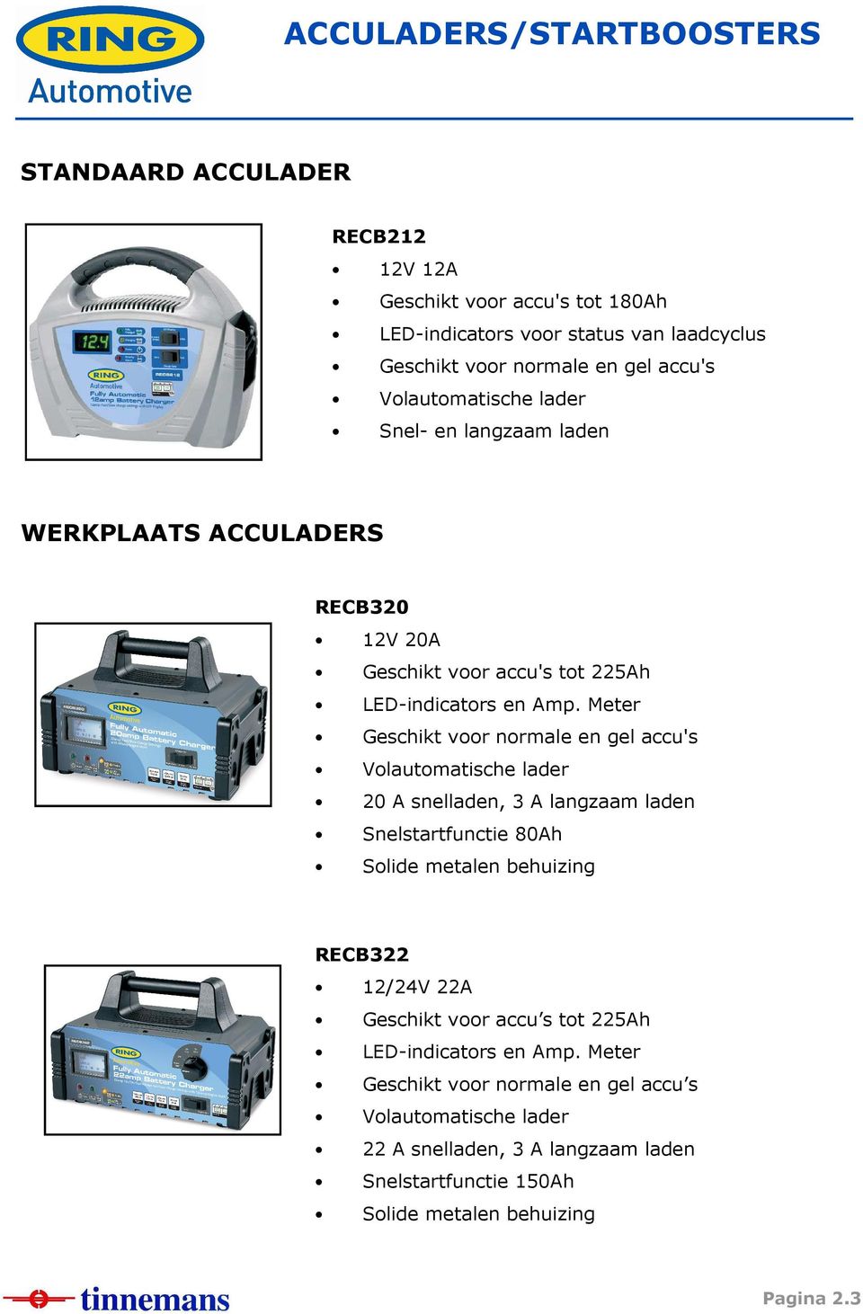 Meter Geschikt voor normale en gel accu's Volautomatische lader 20 A snelladen, 3 A langzaam laden Snelstartfunctie 80Ah Solide metalen behuizing RECB322 12/24V 22A