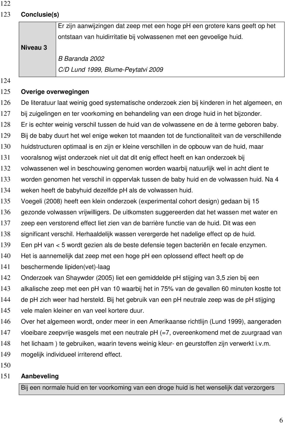 Niveau 3 B Baranda 2002 C/D Lund 1999, Blume-Peytatvi 2009 Overige overwegingen De literatuur laat weinig goed systematische onderzoek zien bij kinderen in het algemeen, en bij zuigelingen en ter