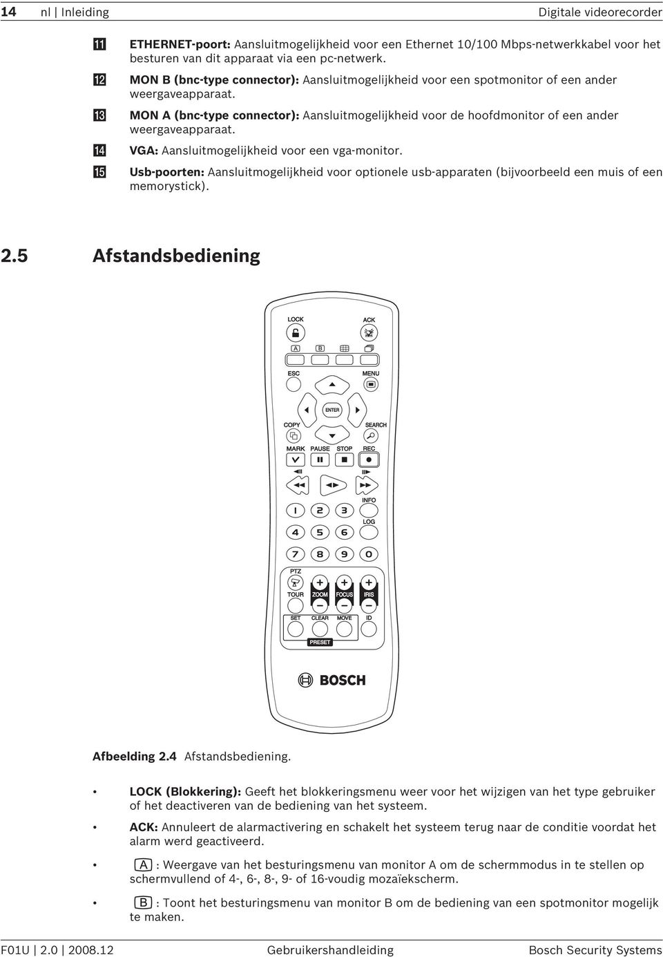 MON A (bnc-type connector): Aansluitmogelijkheid voor de hoofdmonitor of een ander weergaveapparaat. VGA: Aansluitmogelijkheid voor een vga-monitor.