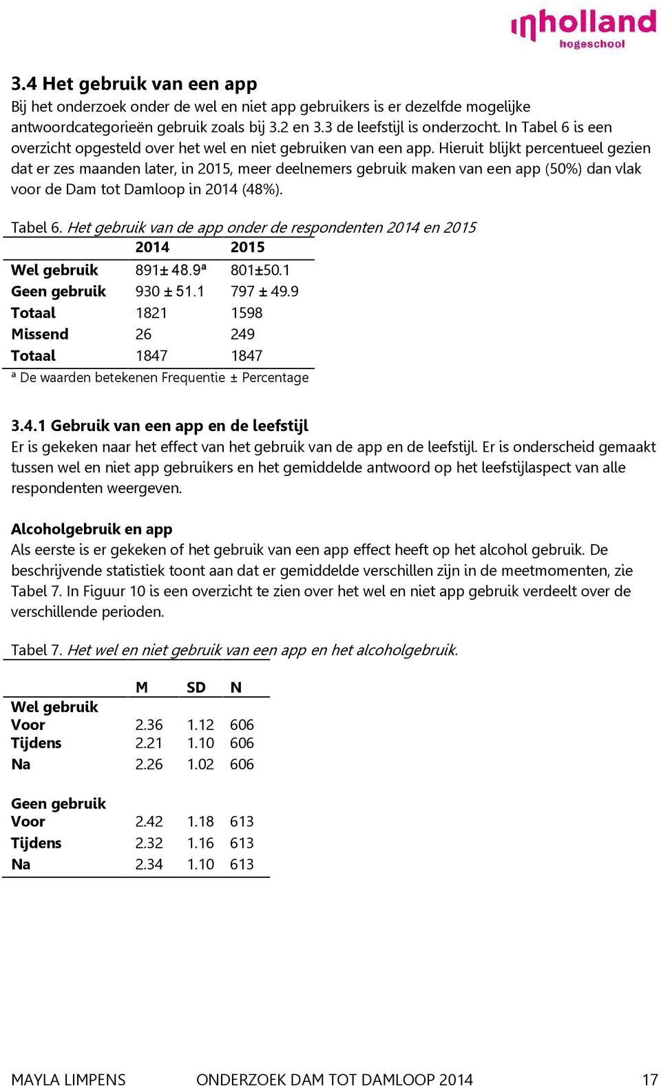 Hieruit blijkt percentueel gezien dat er zes maanden later, in 2015, meer deelnemers gebruik maken van een app (50%) dan vlak voor de Dam tot Damloop in 2014 (48%). Tabel 6.