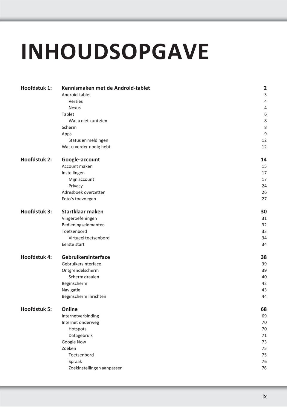 Bedieningselementen 32 Toetsenbord 33 Virtueel toetsenbord 34 Eerste start 34 Hoofdstuk 4: Gebruikersinterface 38 Gebruikersinterface 39 Ontgrendelscherm 39 Scherm draaien 40 Beginscherm 42