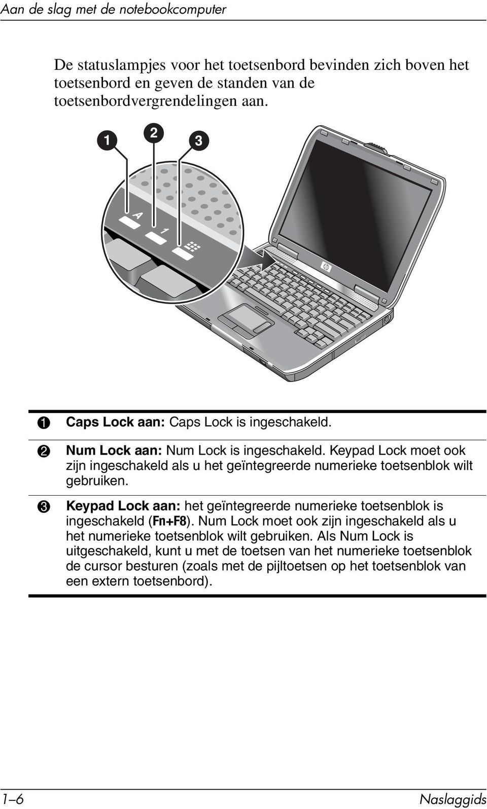 Keypad Lock moet ook zijn ingeschakeld als u het geïntegreerde numerieke toetsenblok wilt gebruiken.