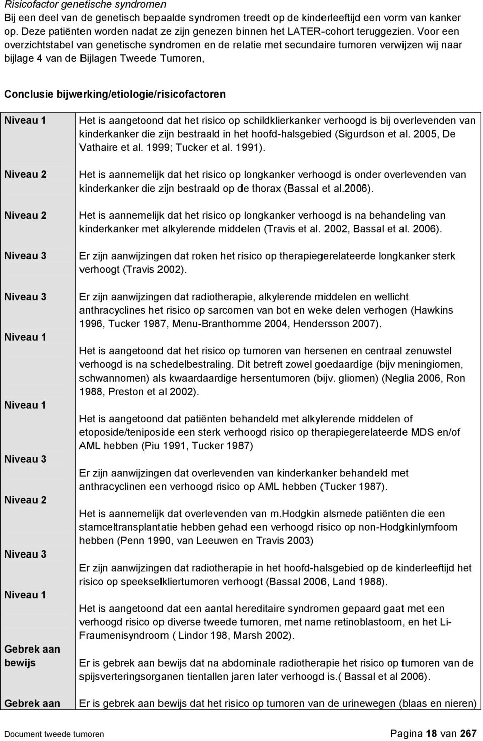 Voor een overzichtstabel van genetische syndromen en de relatie met secundaire tumoren verwijzen wij naar bijlage 4 van de Bijlagen Tweede Tumoren, Conclusie bijwerking/etiologie/risicofactoren