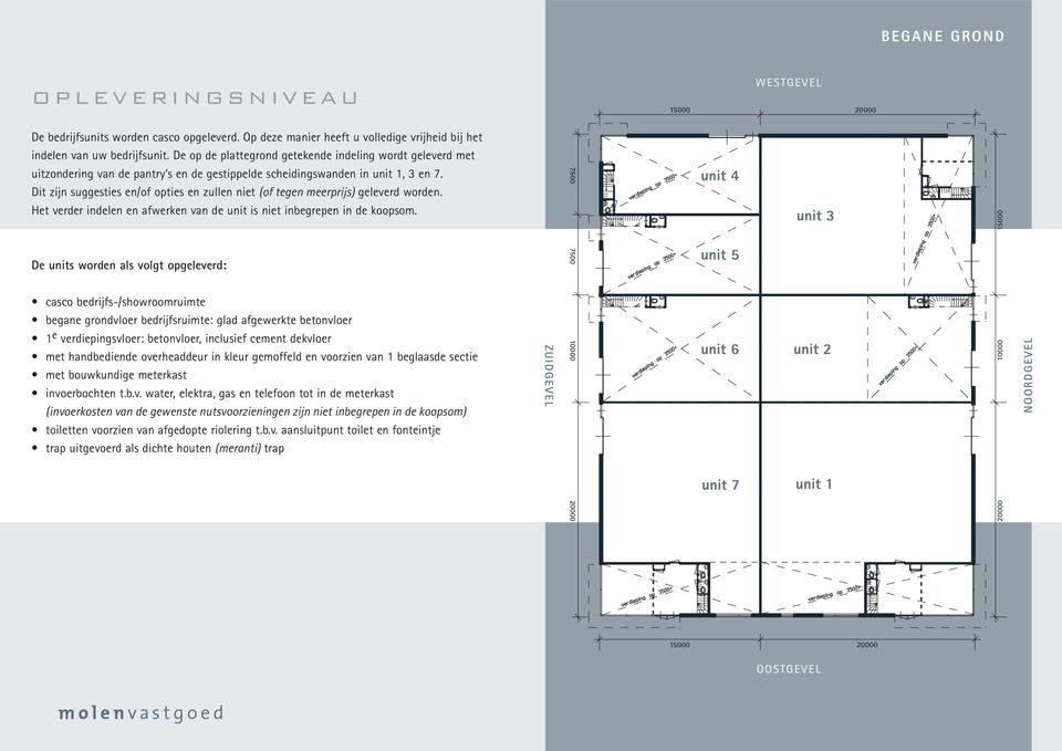 Dit zijn suggesties en/of opties en zullen niet (of tegen meerprijs) geleverd worden. Het verder indelen en afwerken van de unit is niet inbegrepen in de koopsom.