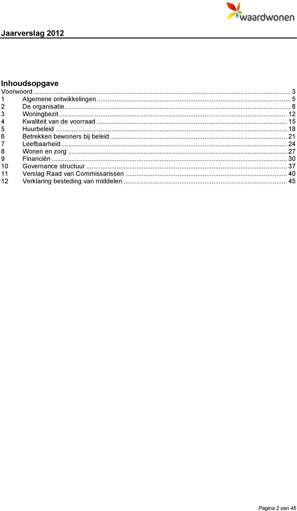 .. 21 7 Leefbaarheid... 24 8 Wonen en zorg... 27 9 Financiën... 30 10 Governance structuur.