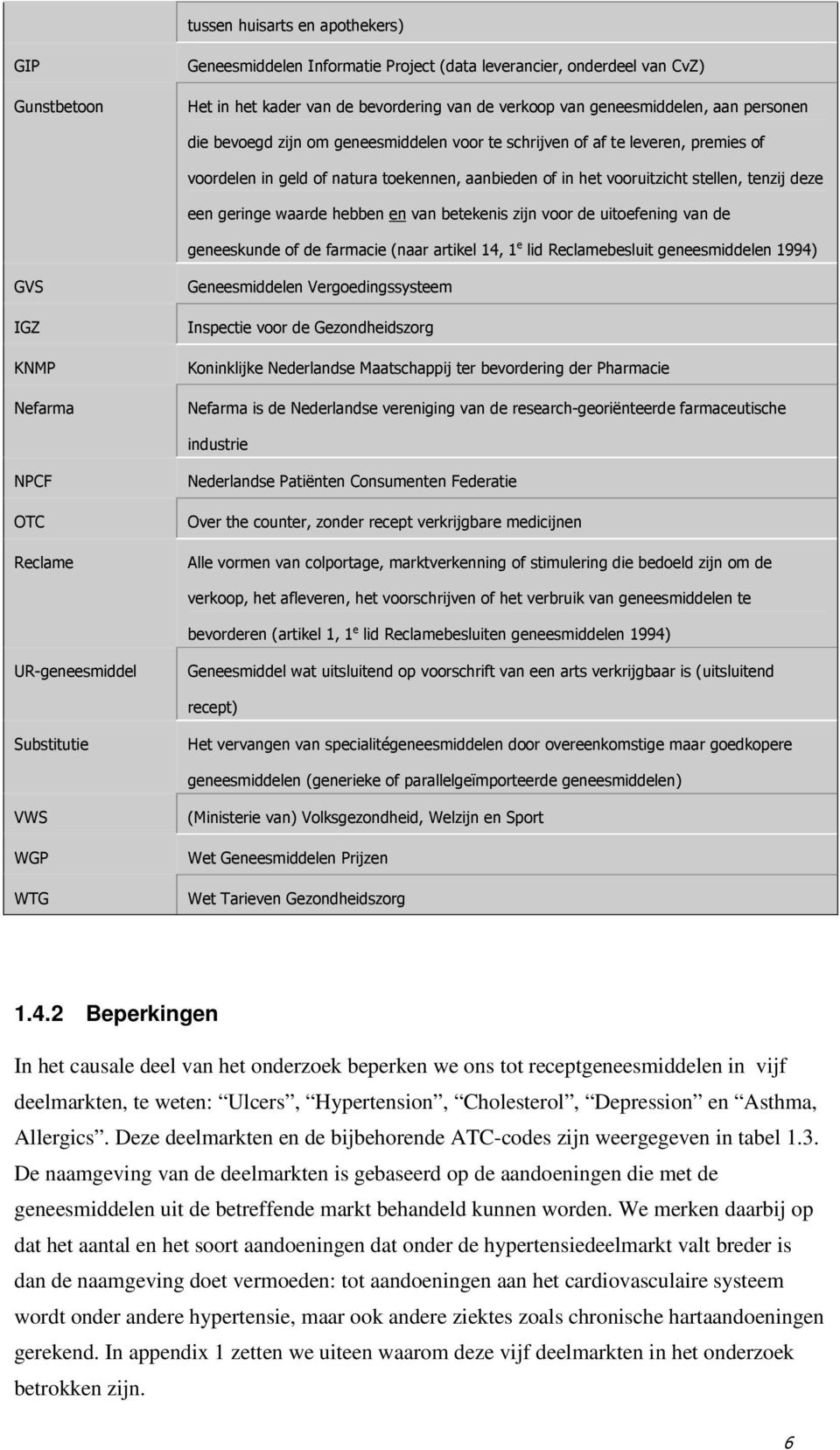 2 Beperkingen In het causale deel van het onderzoek beperken we ons tot receptgeneesmiddelen in vijf deelmarkten, te weten: Ulcers, Hypertension, Cholesterol, Depression en Asthma, Allergics.