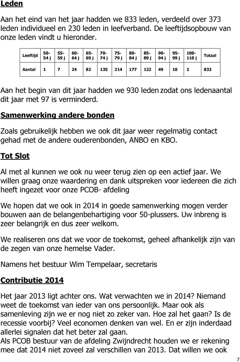 zodat ons ledenaantal dit jaar met 97 is verminderd. Samenwerking andere bonden Zoals gebruikelijk hebben we ook dit jaar weer regelmatig contact gehad met de andere ouderenbonden, ANBO en KBO.